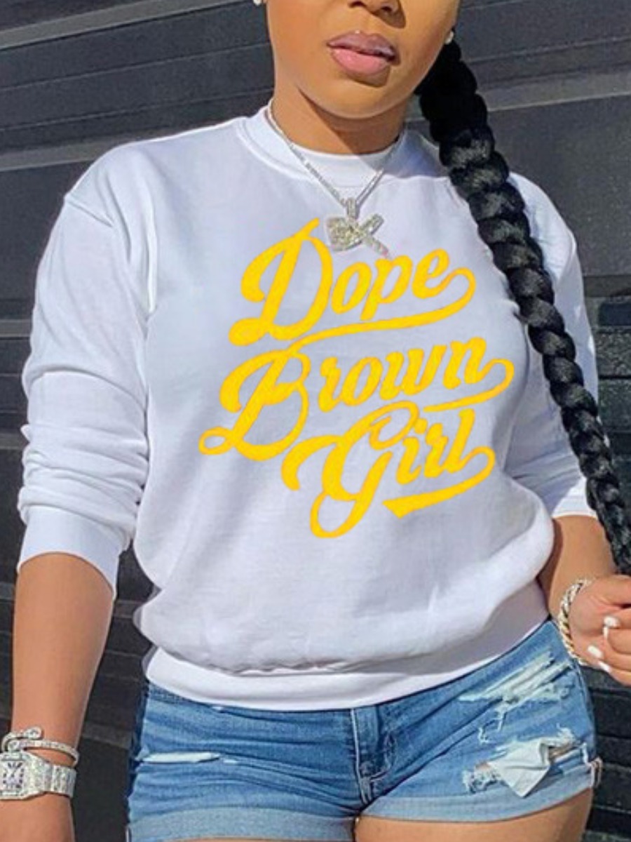 

LW Round Neck Letter Print Hoodie, White