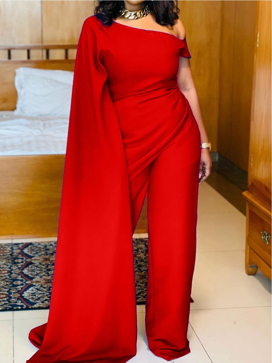 

LW Olique Wide Leg Jumpsuit, Red
