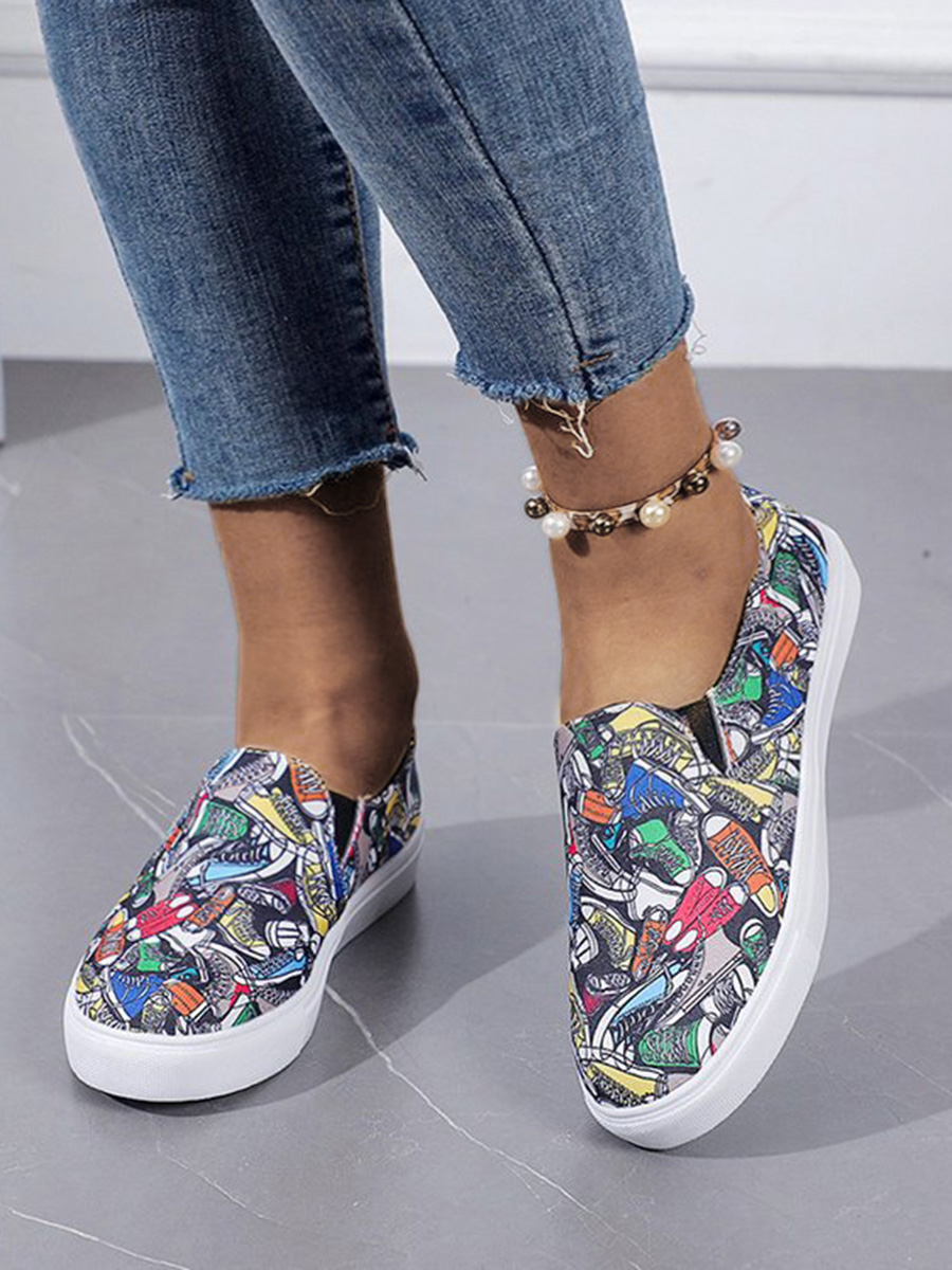 

LW Shoe Print Patchwork Flats, Multi