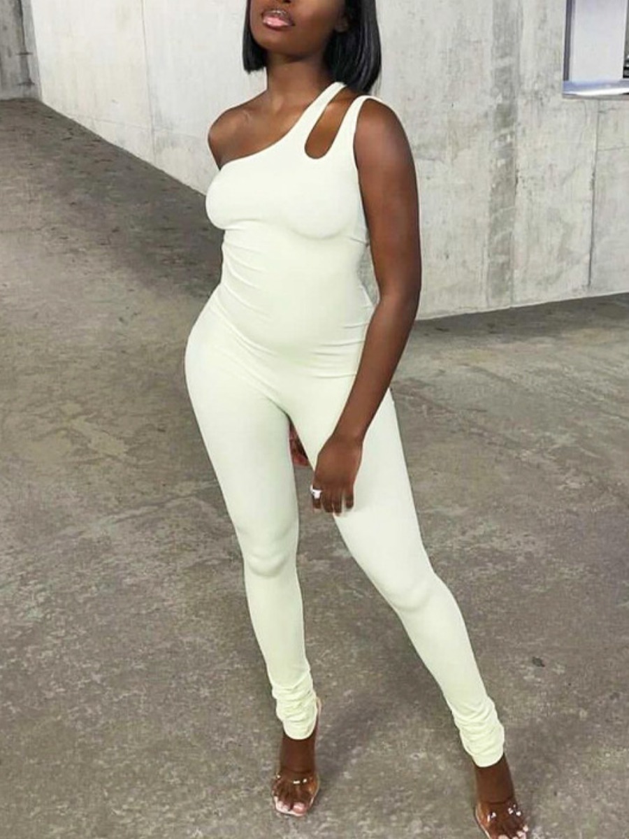 

LW BASICS One Shoulder Hollow-out Jumpsuit, White