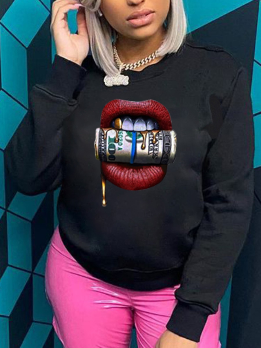

LW Money Lip Print Sweatshirt, Black