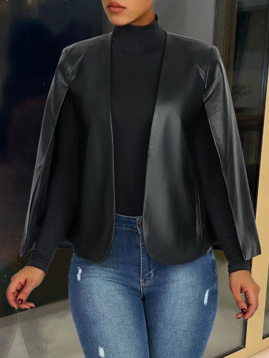 

LW SXY Collarless Split Sleeve Leather, Black