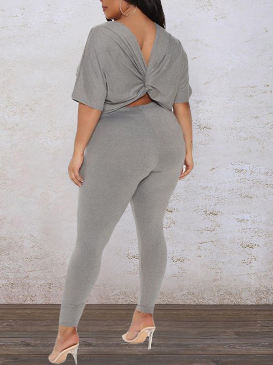 

LW Plus Size Twist Back Loose Pants Set, Grey