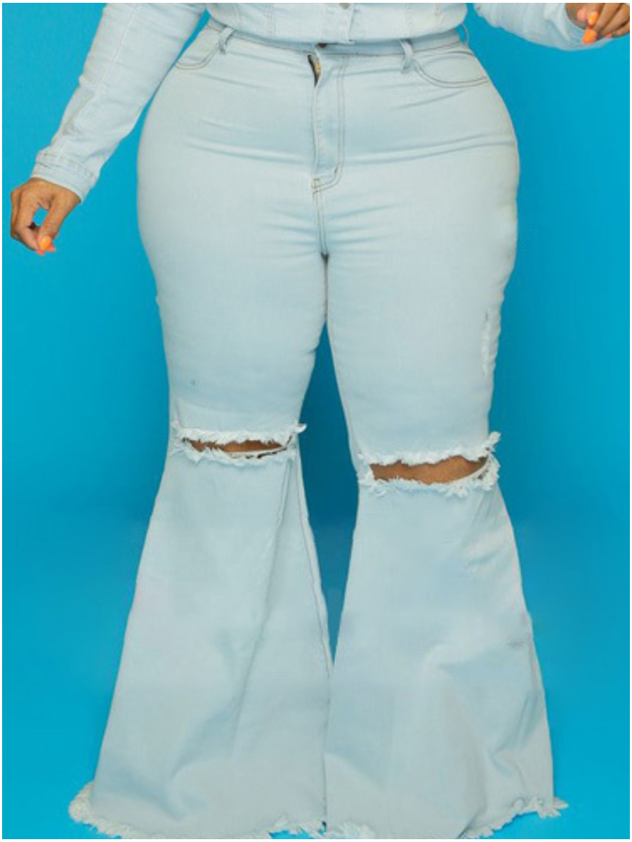 

LW Plus Size High Stretchy Ripped Flared Jeans, Baby blue