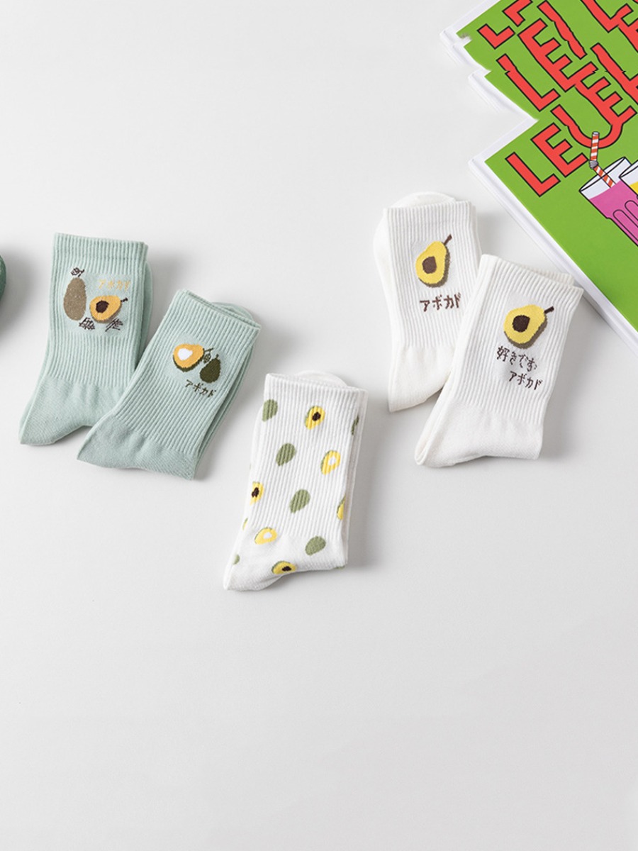 

LW COTTON 5-pair Fruit Letter Print Socks, Multi