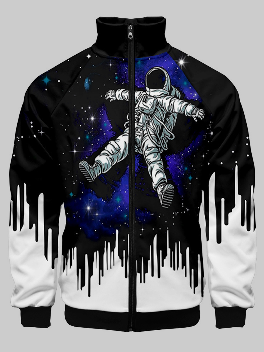 

LW Men Astronaut Starry Sky Print Jacket, Black