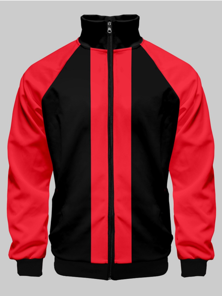 

LW Men Color-lump Zipper Design Jacket, Red