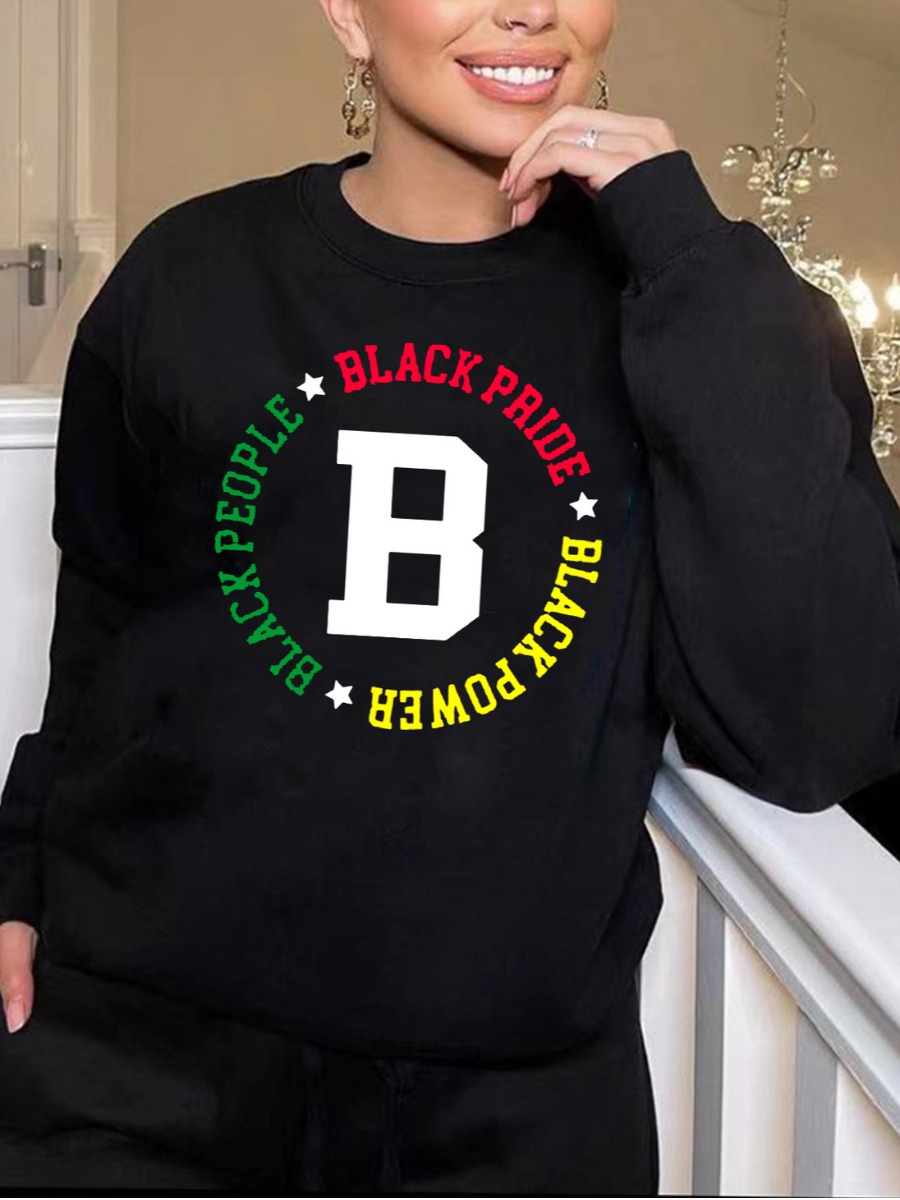 

LW Star Letter Print Sweatshirt, Black