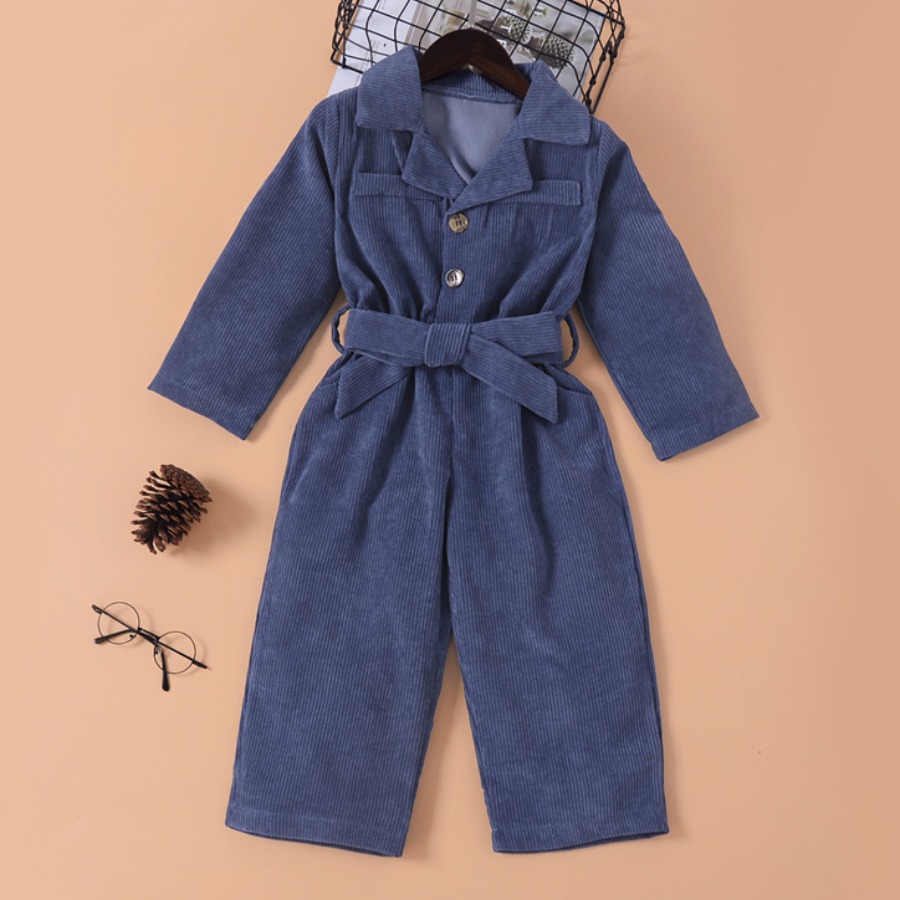 

LW COTTON Girl Button Bandage Design Jumpsuit, Blue