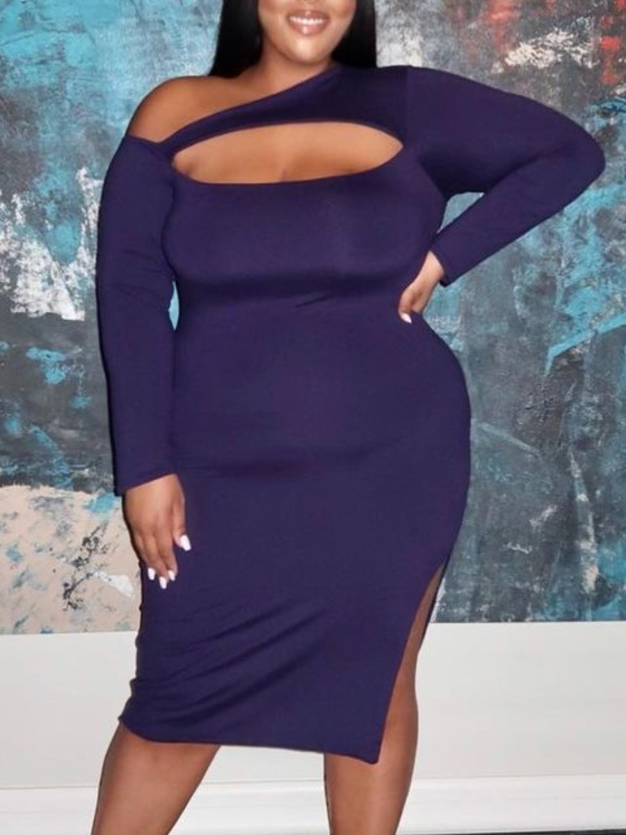 

LW Plus Size Hollow-out Slit Bodycon Dress, Dark blue