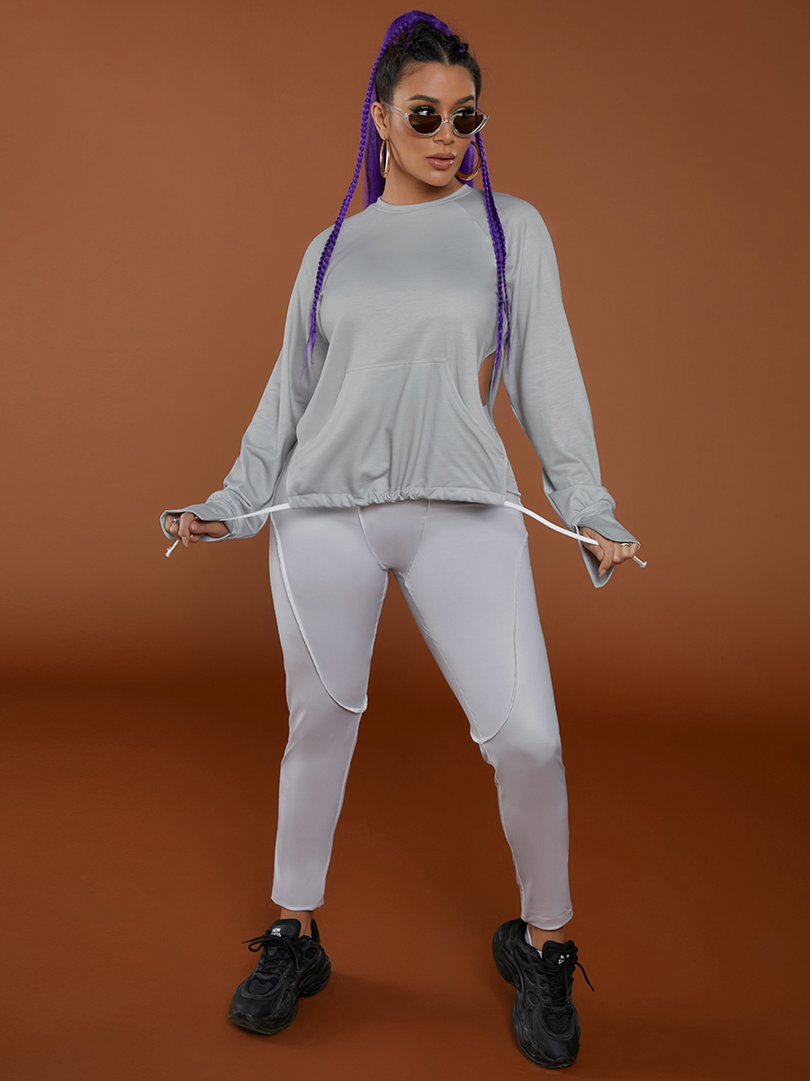 

LW Side Split Drawstring Pants Set, Grey