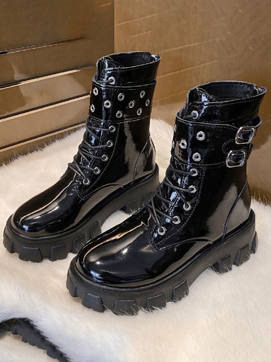 

LW Buckle Design Booties, Black