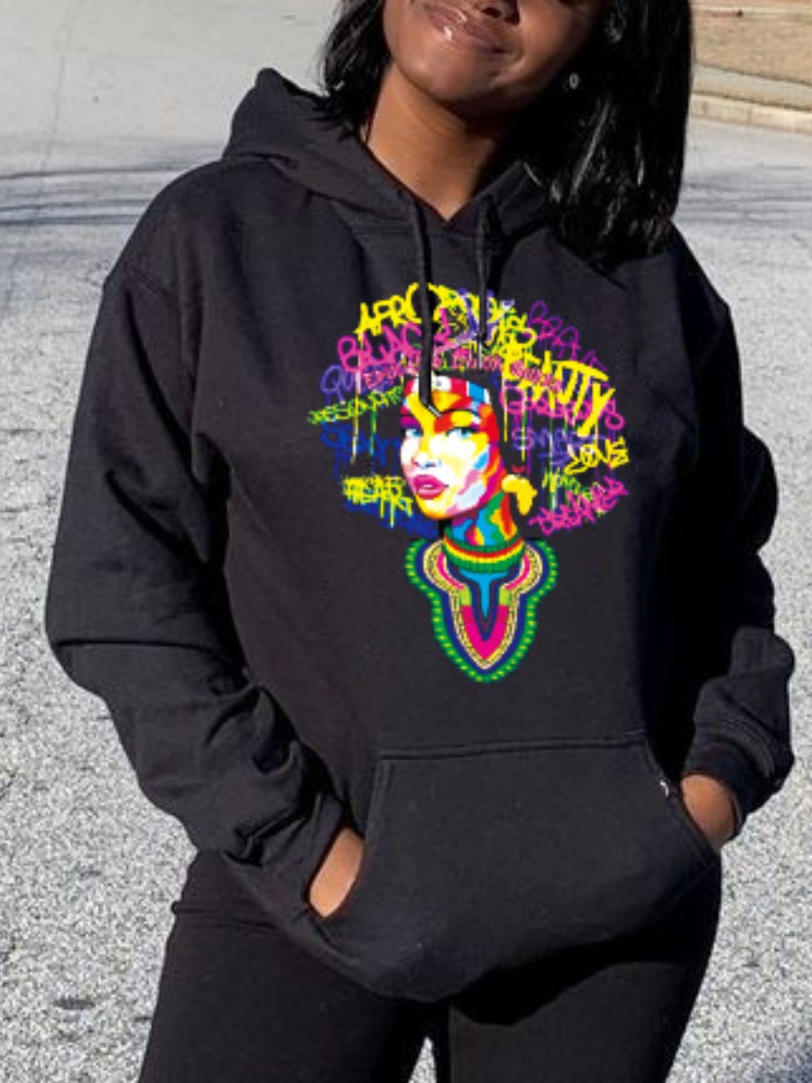 LW Figure Letter Print Hoodie, Black
