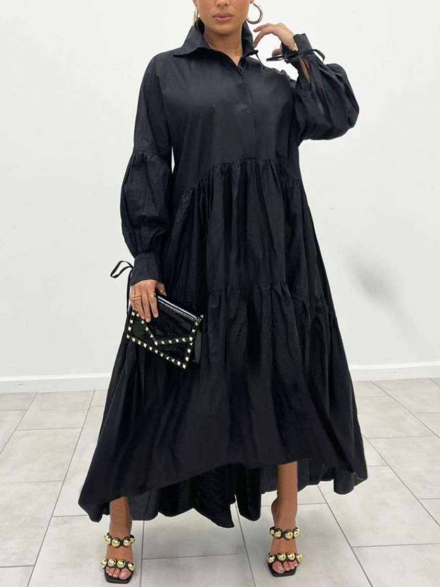 

LW Ruffle Design A Line Shirt Dress, Black
