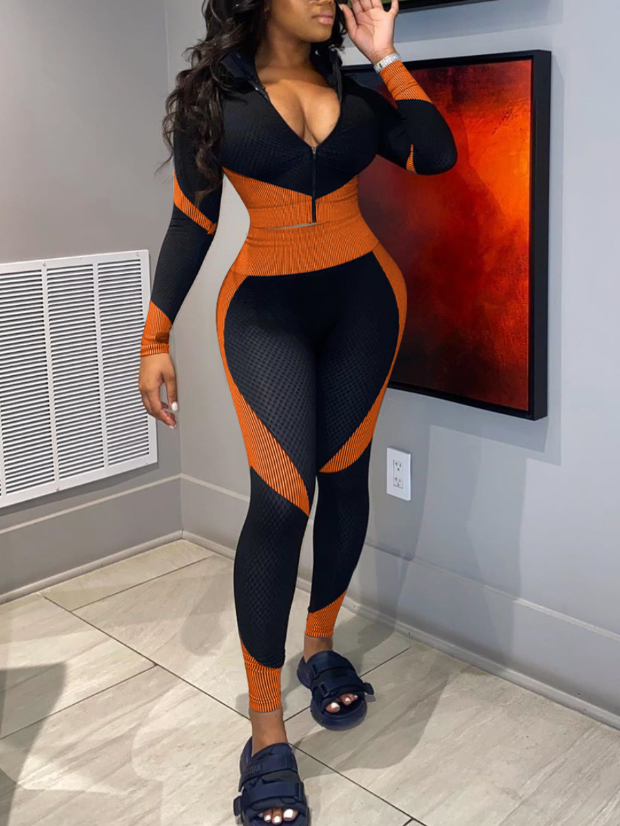 

LW Stried Patchwork Pants Set, Orange