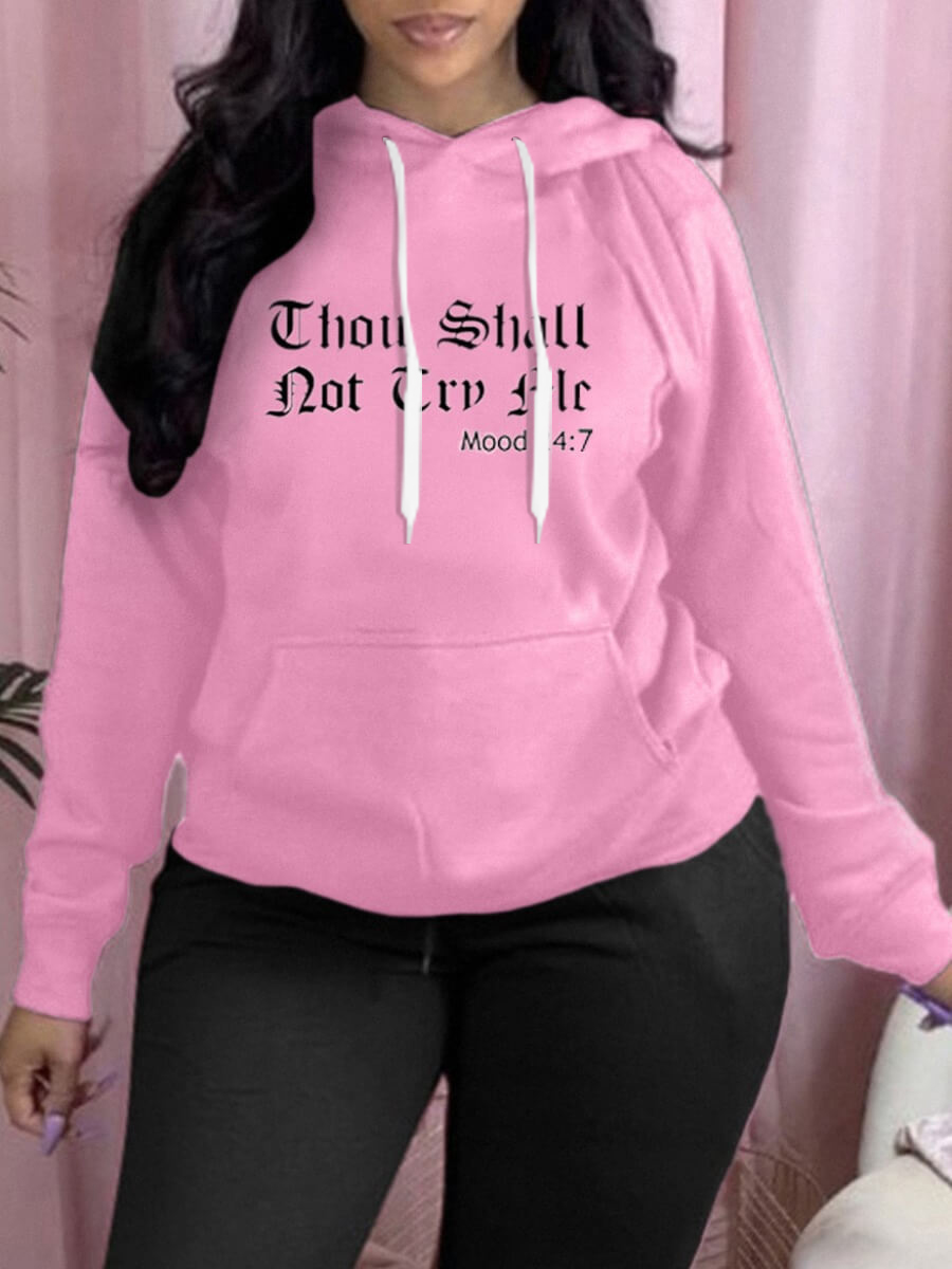 

LW Plus Size Hooded Collar Letter Print Hoodie, Pink
