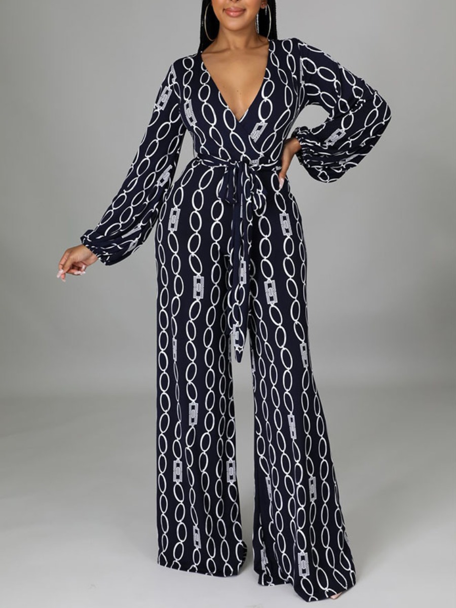

LW Geometric Print Wide Leg Jumpsuit, Blue