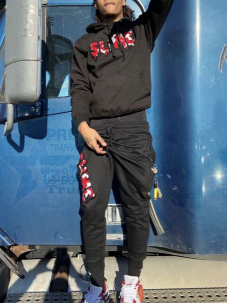 LW Men Letter Print Kangaroo Pocket Tracksuit Set