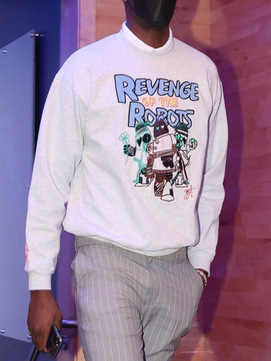 

LW Men Cartoon Letter Print Sweatsuit, White