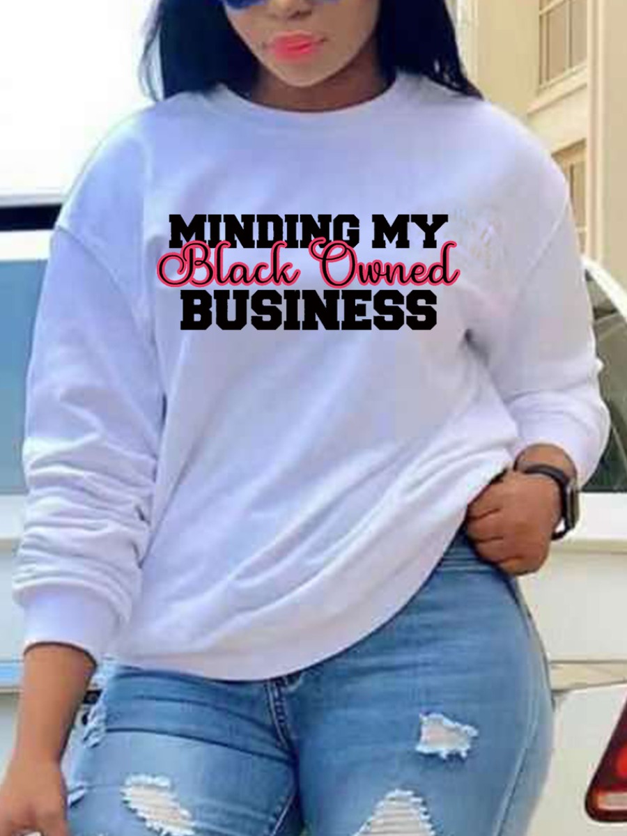 

LW Round Neck Letter Print Sweatshirt, White
