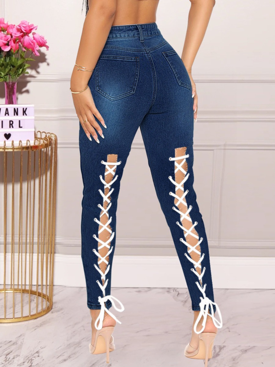 

LW Ripped Bandage Design Jeans, Deep blue