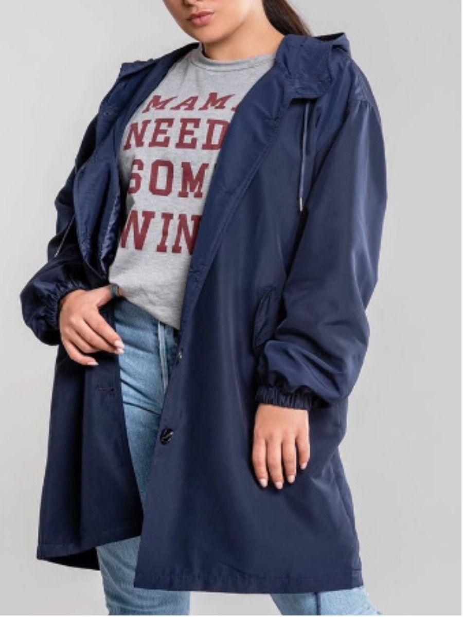

LW Plus Size Hooded Collar Button Design Trench Coat, Navy blue