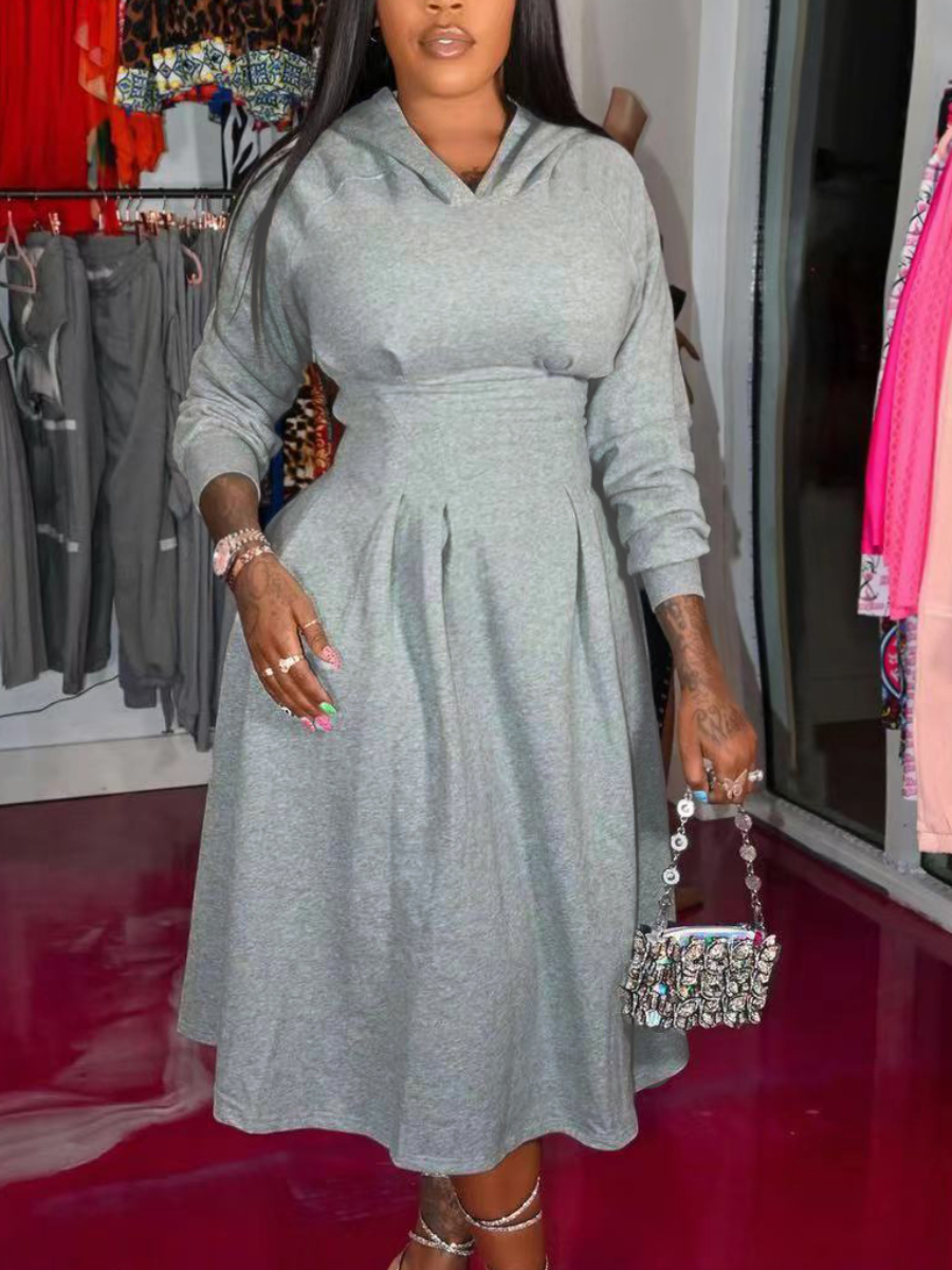 

LW Hooded Collar A Line Sweat Dress, Grey