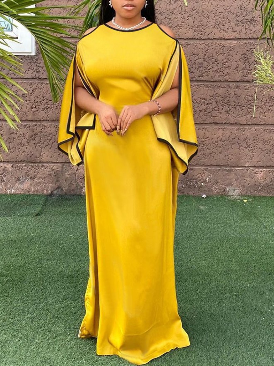 

LW Cold Shoulder Split Sleeve Dress, Yellow