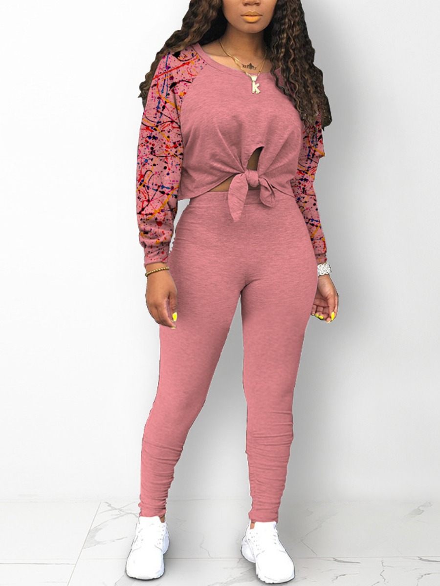 

LW Splash-ink Bandage Design Pants Set, Pink