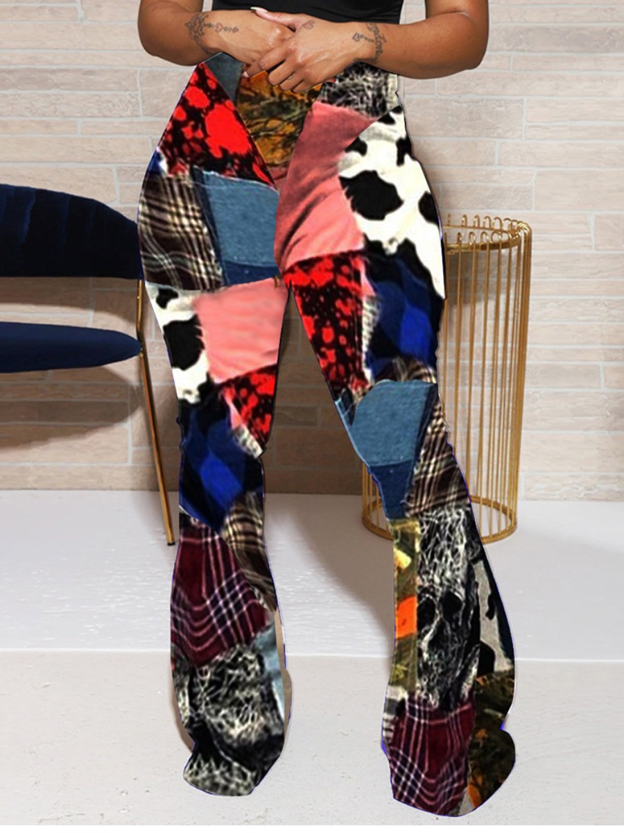 

LW Patchwork Flared Pants, Multi