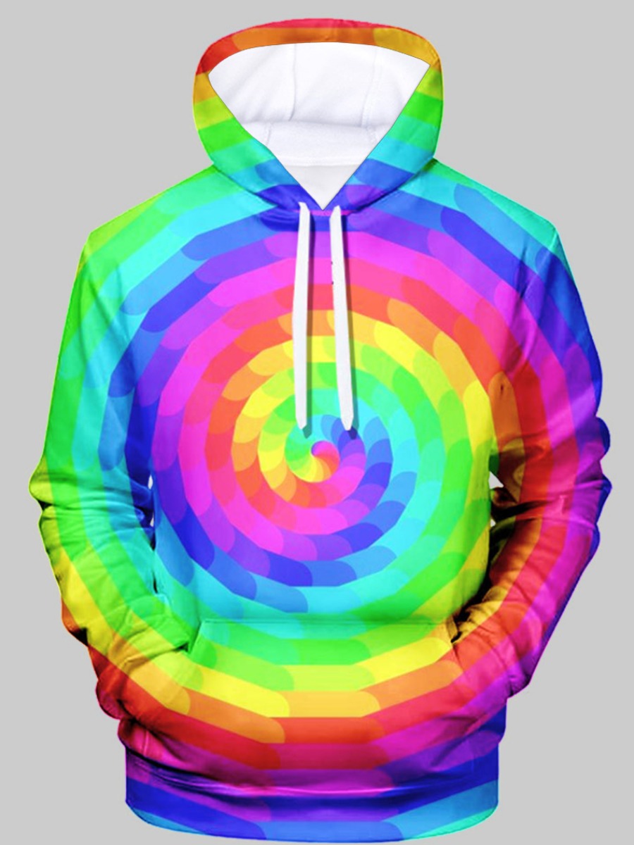 

LW Men Striped Spiral Tie-dye Hoodie, Multi