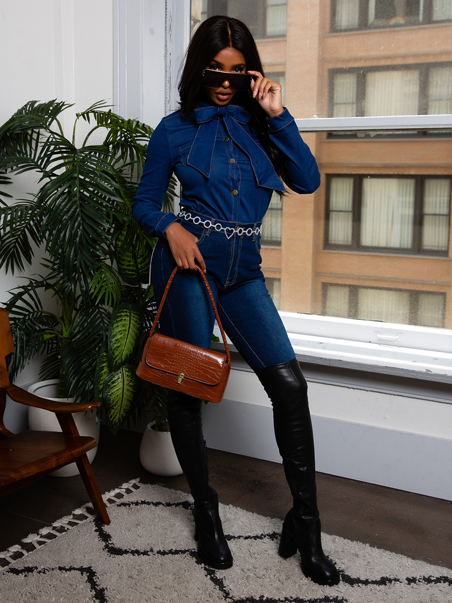 LW Trendy Lace-up Blue Blouse