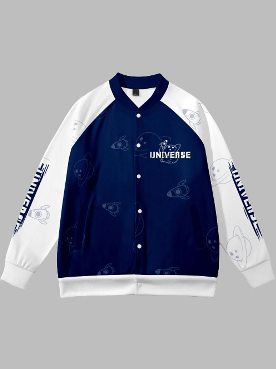 

LW Men Letter Print Patchwork Jacket, Blue