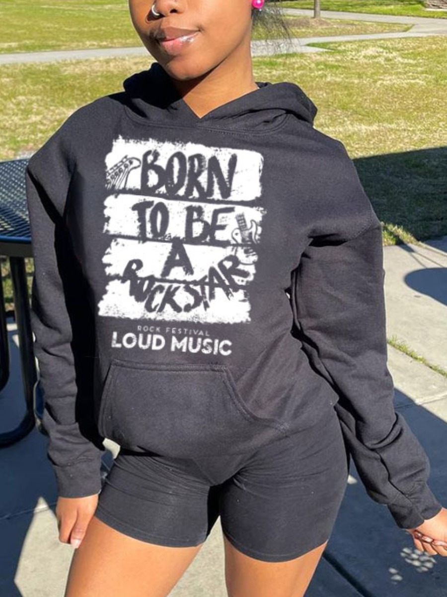 

LW BASICS Letter Print Oversized Hoodie, Black