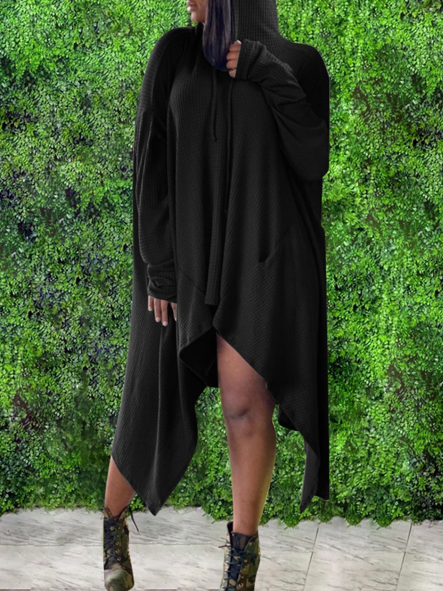 

LW Plus Size Hooded Collar Asymmetrical Dress, Black