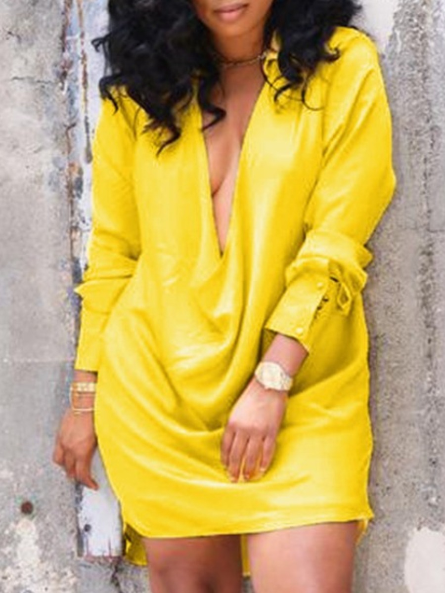 

LW Plus Size Deep V Neck Loose Dress, Yellow