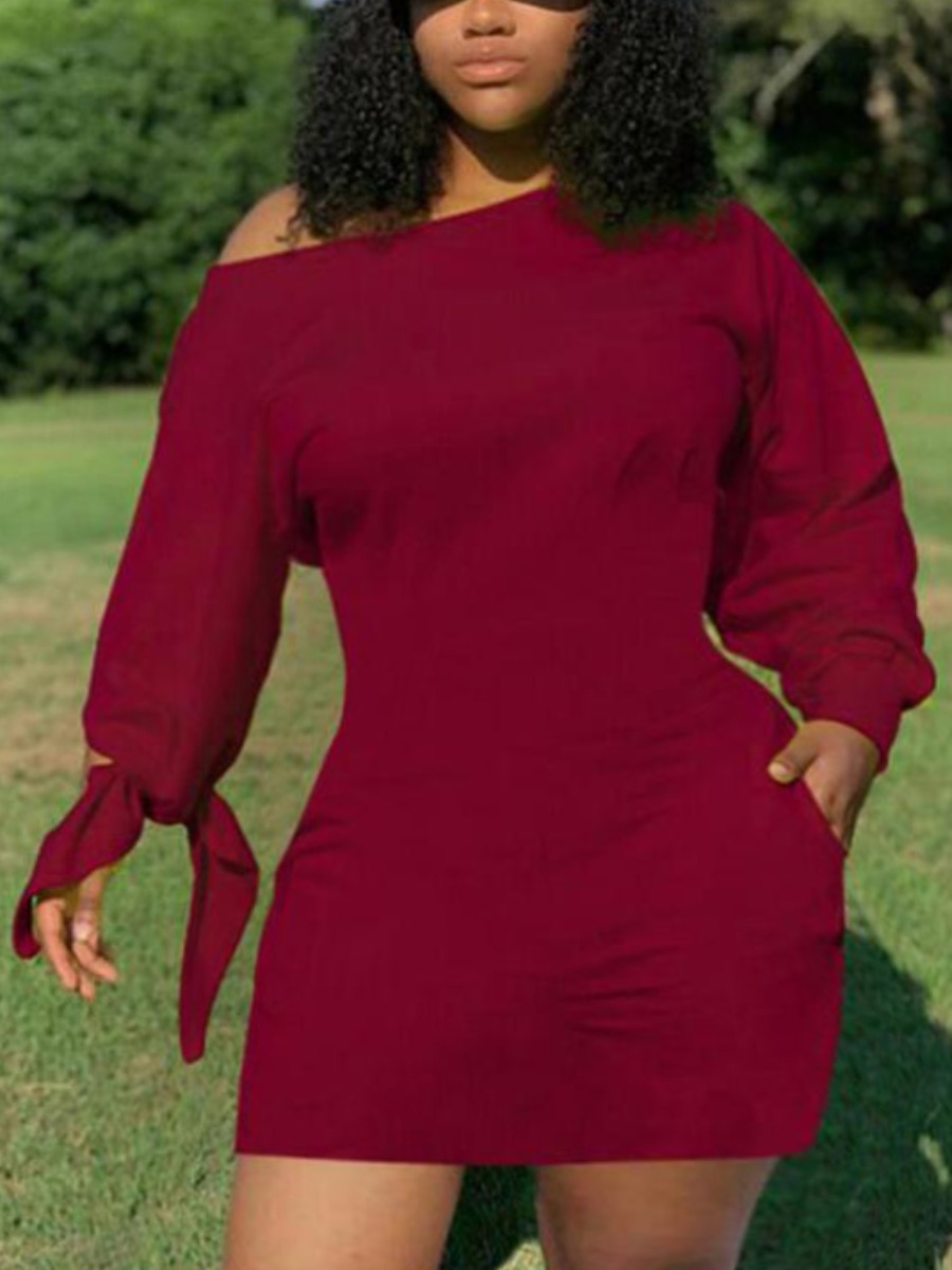 

LW Plus Size Oblique Tie Sleeve Bodycon Dress, Wine red