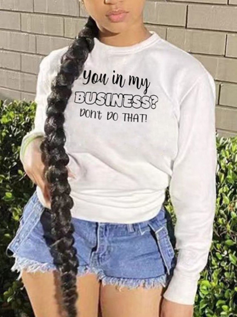 

LW Plus Size Round Neck Letter Print Sweatshirt, White