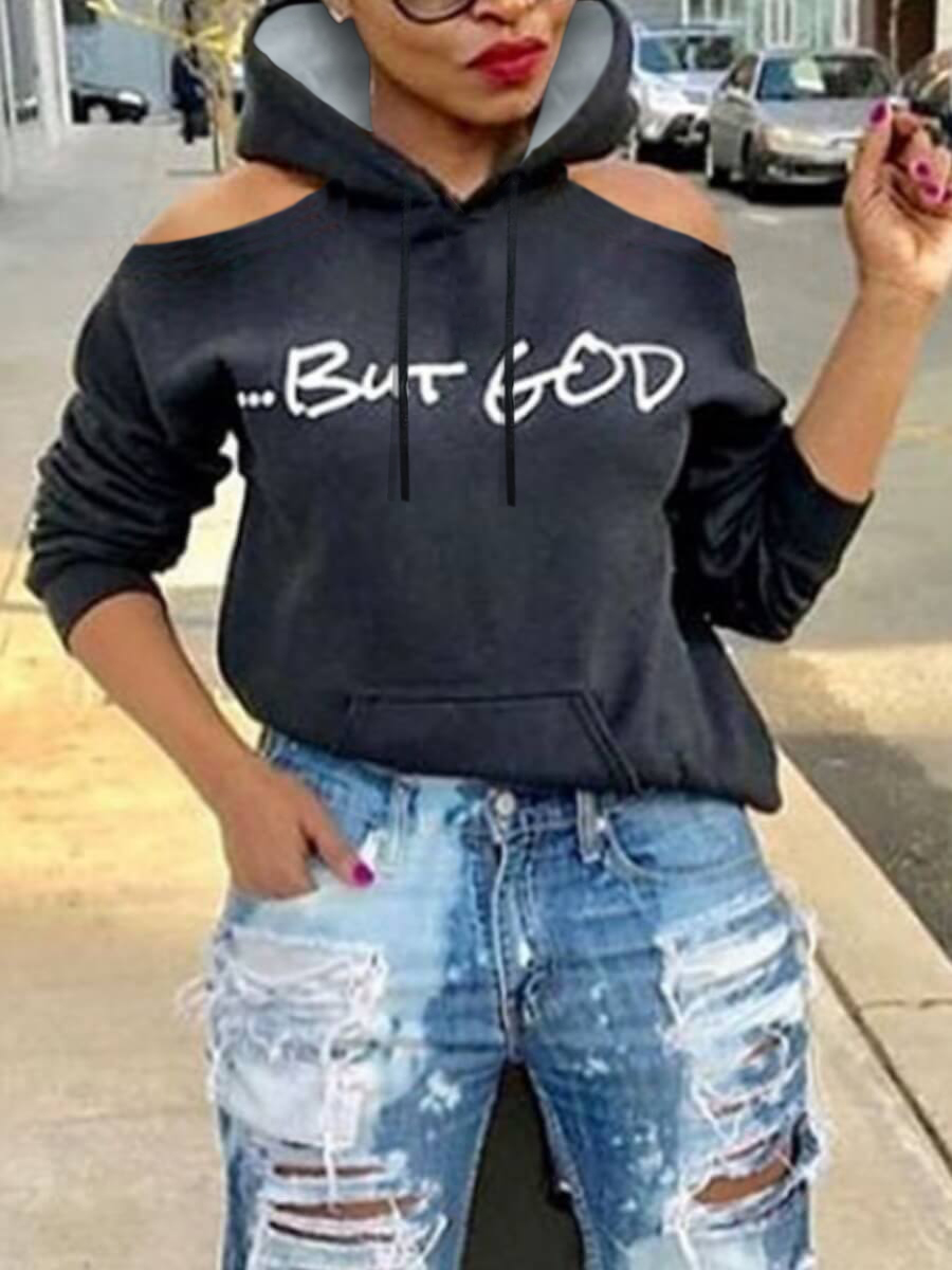

LW Letter Print Hoodie, Black