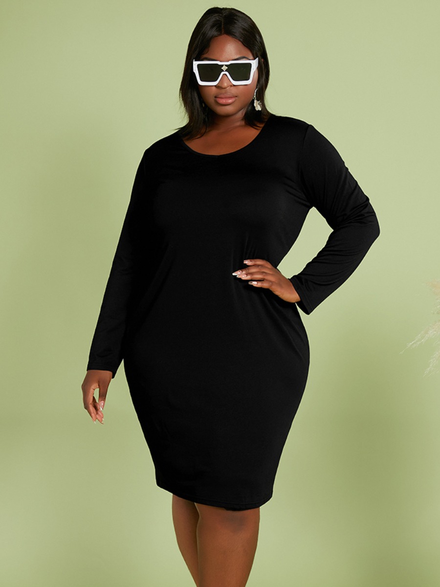 

LW Plus Size Round Neck Bodycon Dress, Black