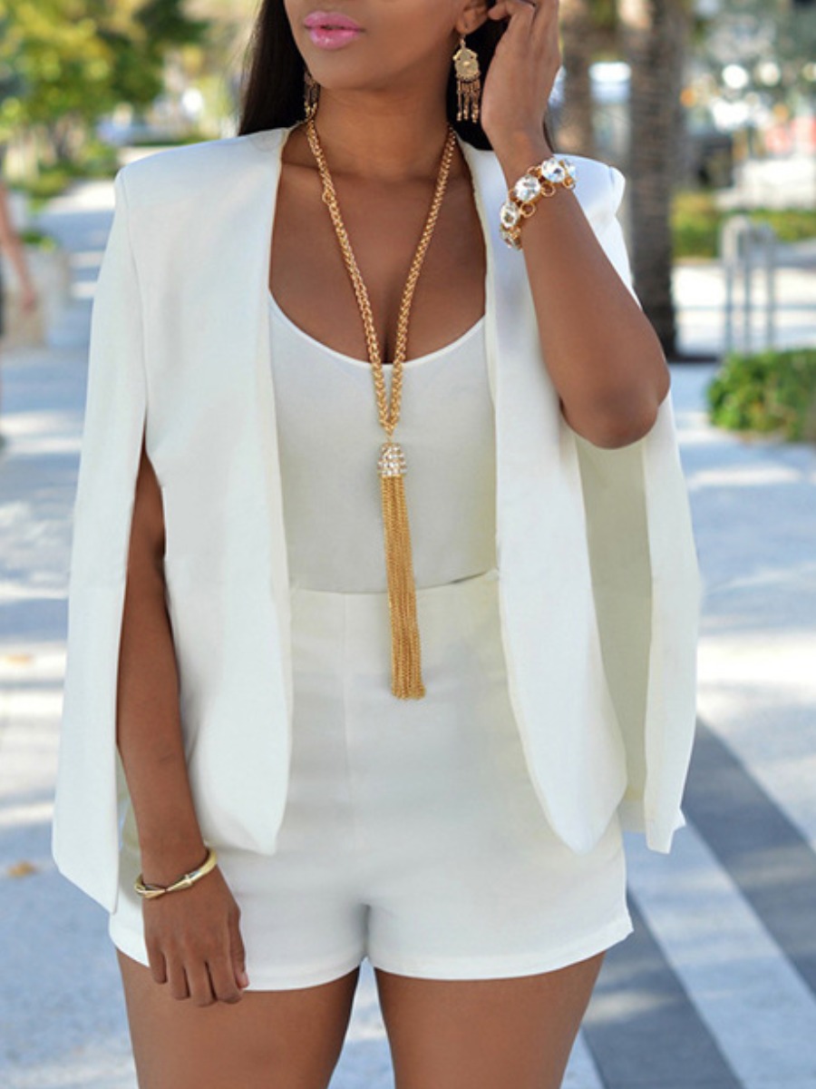 

LW BASICS Collarless Split Sleeve Blazer, White