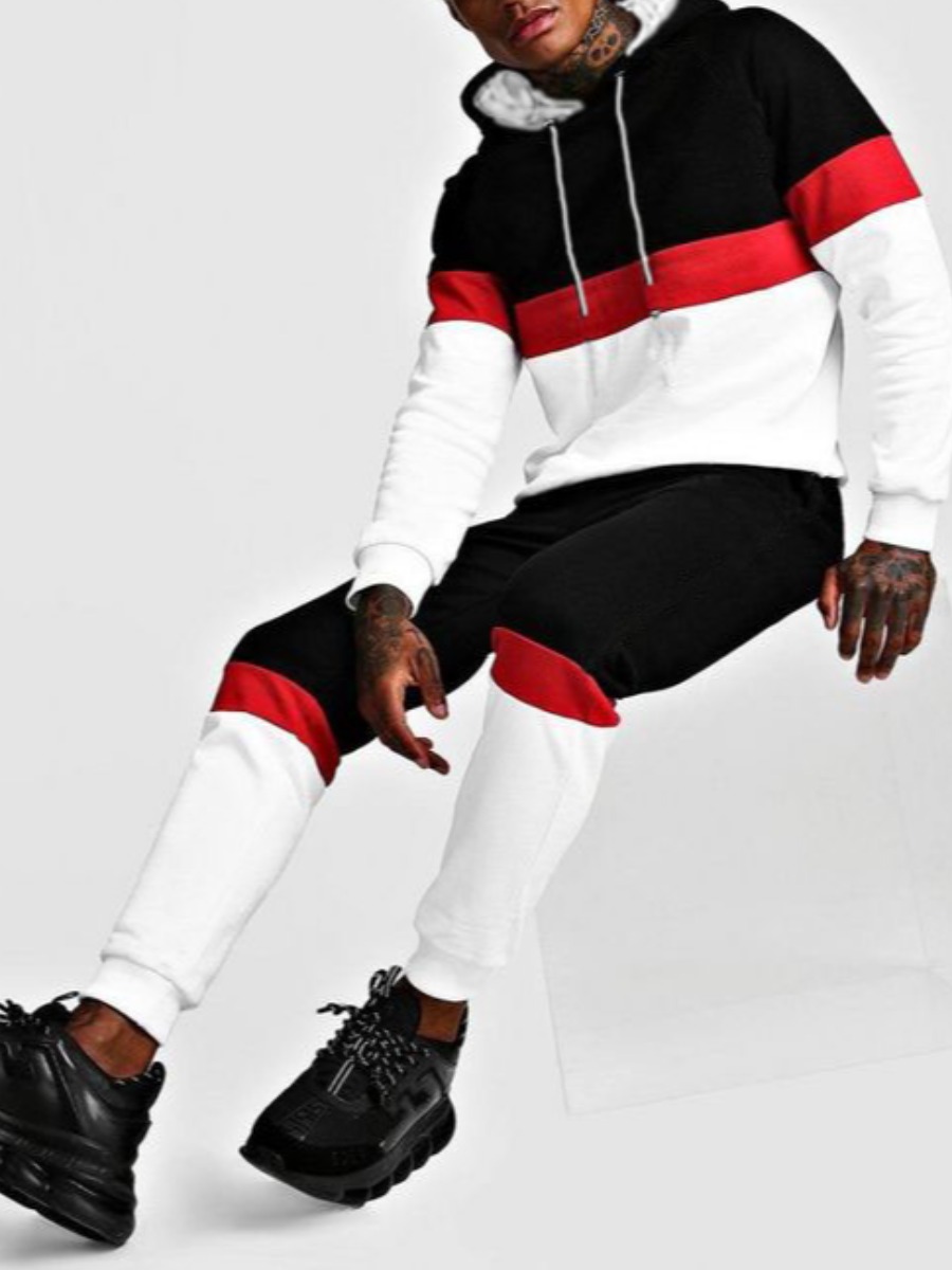 

LW Men Color-lump Patchwork Tracksuit Set, Black