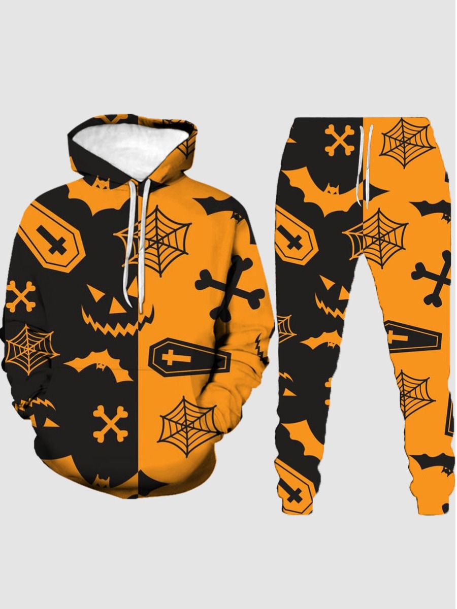 

LW Men Spider Web Patchwork Tracksuit Set, Yellow
