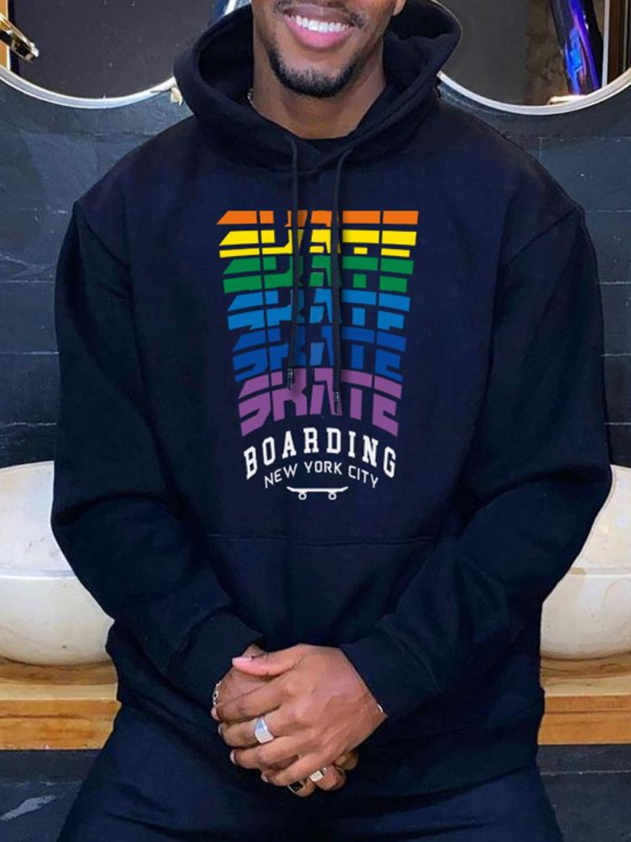

LW BASICS Men Letter Print Oversized Hoodie, Black