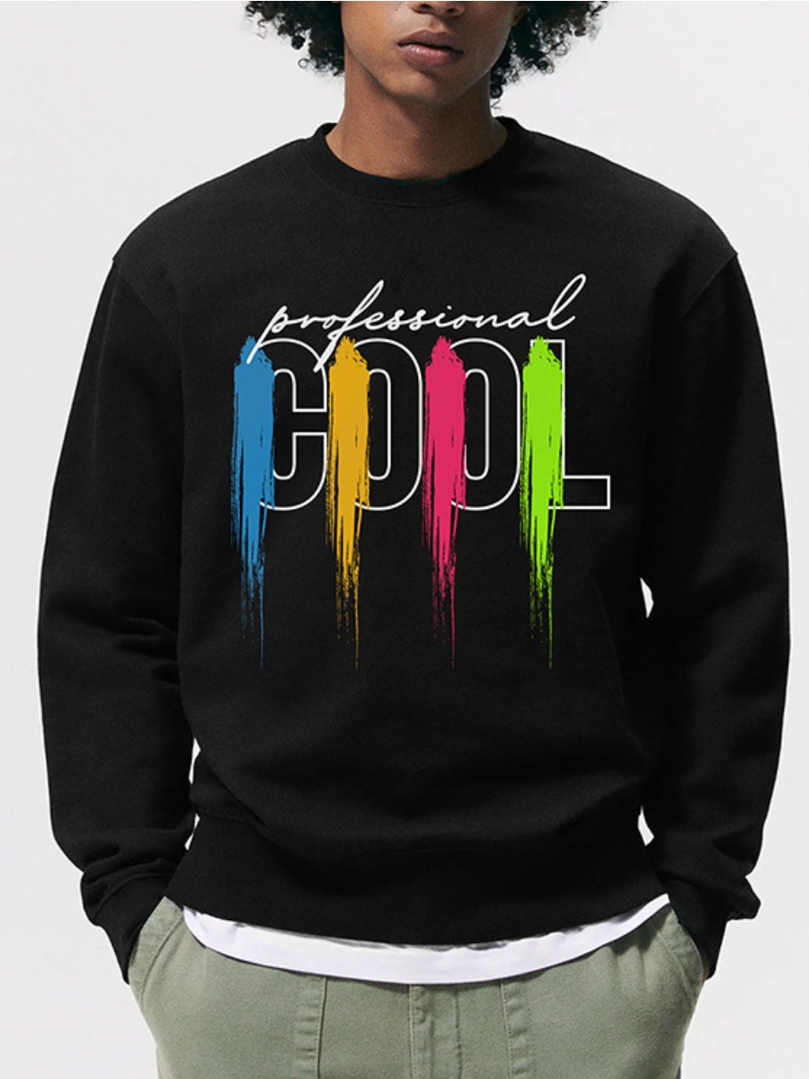 

LW BASICS Men Round Neck Letter Print Sweatshirt, Black