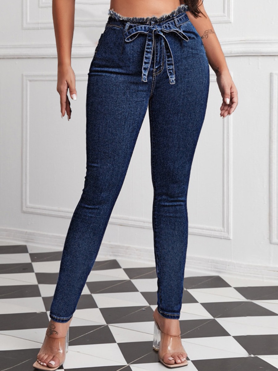 

LW Raw Edge Bandage Design Jeans, Deep blue