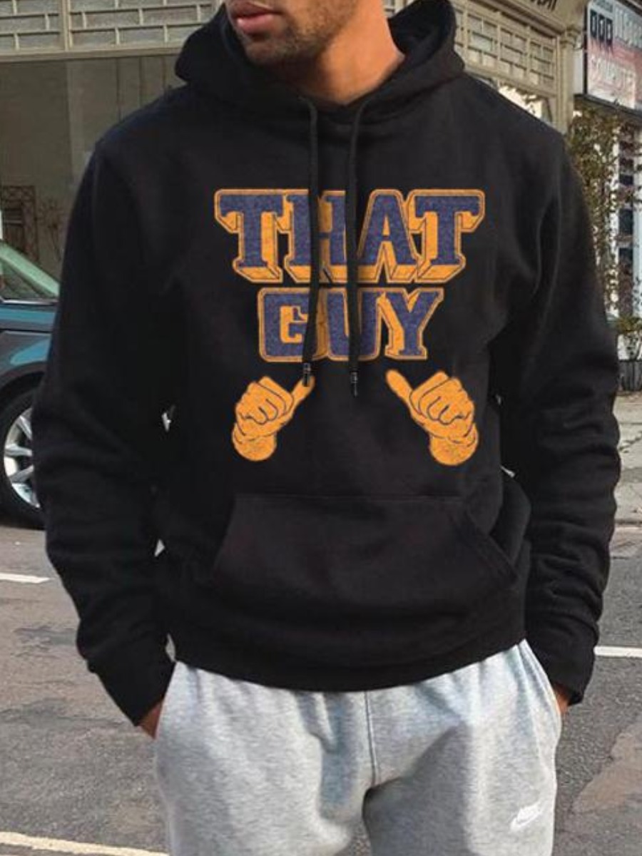 

LW BASICS Men Figure Letter Prrint Hoodie, Black