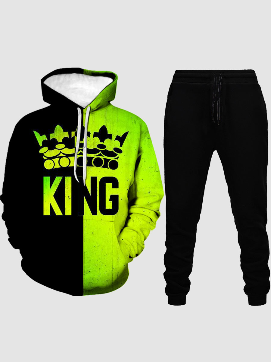 

LW Men King Letter Print Sweatsuit Set, Black