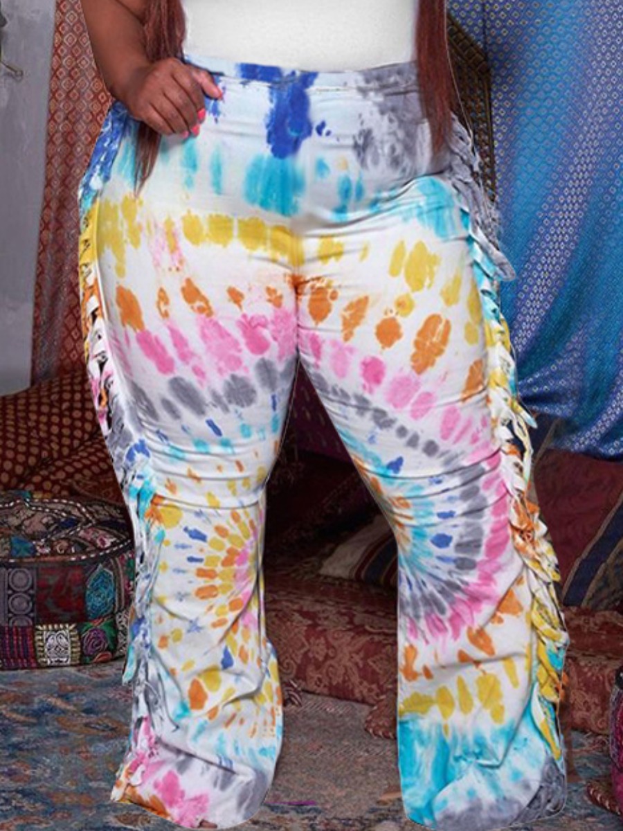 

LW Plus Size Tie-dye Tassel Design Pants, Multi