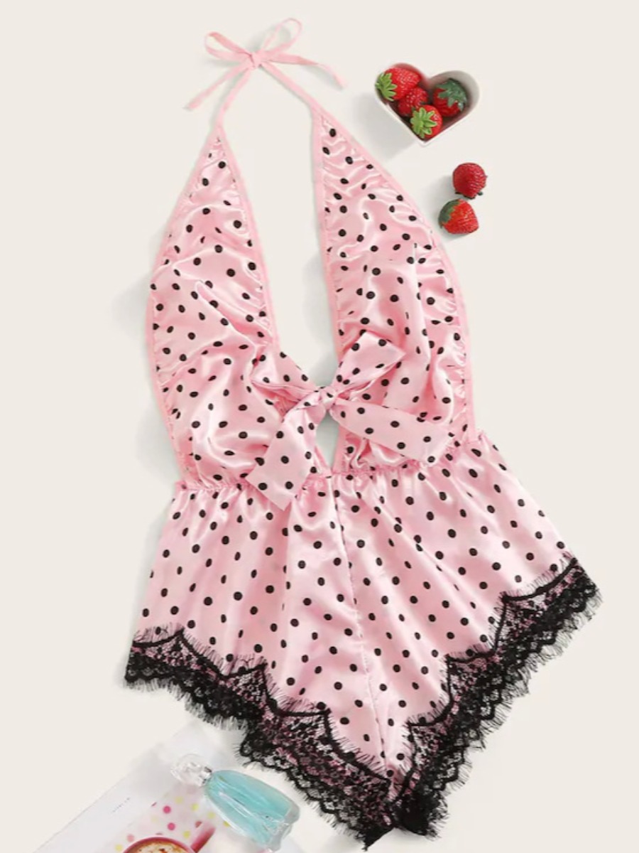 

LW SXY Dot Print Backless Teddies, Pink